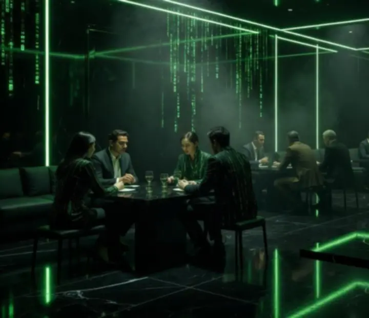 Zielone światła i dym tworzące futurystyczną atmosferę wieczoru