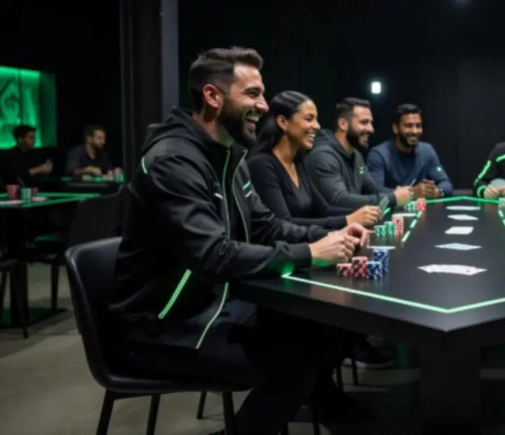 Goście przy stole pokerowym podczas wieczoru tematycznego w restauracji Kravinoravia