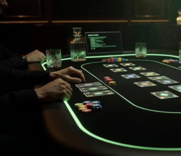 Goście przy pokerowych stołach w restauracji Kravinoravia